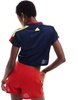 adidas Soccer Tiro crop T-shirt in navy blue with red and yellow stripes