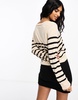 Mango v-neck striped sweater in black