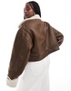 ASOS DESIGN Curve top collar shearling jacket in hazelnut