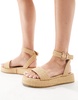 Truffle Collection wide fit raffia ankle strap sandal in natural