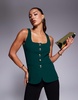 River Island square neck vest in dark green