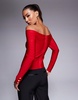 River Island ribbed off the shoulder top in dark red