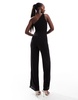 ASOS DESIGN one shoulder mesh wide leg jumpsuit in black