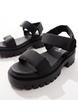 London Rebel wide fit chunky tech sandals in black