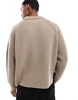 ASOS DESIGN oversized boxy fit heavyweight knitted wool mix cable sweater with collar in taupe