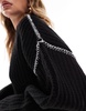 ASOS DESIGN crew neck sweater with contrast blanket stitch in black