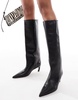 ASOS DESIGN Cleona premium leather kitten heel knee boots in black leather