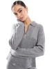 Object zip neck knitted sweater in gray - part of a set