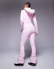 ASOS 4505 Tall Ski belted ski suit with slim kick leg and faux fur hood in pink