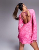 ASOS DESIGN long sleeve mini dress with high neck and open back in pink burnout