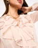 River Island embellished ruffle blouse in light pink