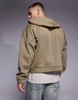 ASOS DESIGN oversized dropped shoulder cropped zip through hoodie with borg lining in khaki