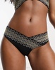 River Island high leg contrast trim bikini bottom in black