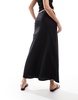 Mango linen mix midi skirt in black