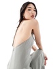 Stradivarius linen blend cami maxi dress in washed khaki