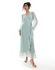 Vila Bridesmaid textured wrap maxi dress with frill detail in sage green