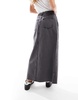 River Island Petite split front denim midaxi skirt in dark gray