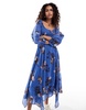 Free People floral print asymmetric hem boho midi dress in blue