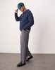 ASOS DESIGN oversized heavyweight knitted wool mix cable quarter zip sweater in navy