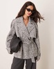 ASOS DESIGN brushed textured belted short formal trench coat in gray