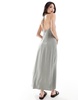 Stradivarius linen blend cami maxi dress in washed khaki