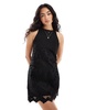 Mango embroidered crochet mini dress in black