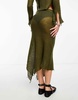 COLLUSION open stitch knitted midi skirt with asymmetric hem in khaki - part of a set