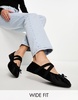 ASOS DESIGN Wide Fit Los Angeles ruched ballet flat in black satin