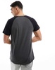 Brave Soul raglan t-shirt in dark charcoal heather & black