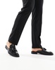 ASOS DESIGN mule loafers in black patent with weave detail