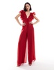 ASOS DESIGN ruffle sleeve cross back wide leg jumpsuit in red