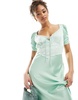 ASOS DESIGN v neck satin midi dress with lace bodice in sage green with contrast lace