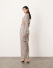 ASOS EDITION embellished long sleeve sequin cut work plunge neck midaxi dress in silver