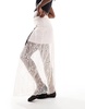 Miss Selfridge lace contrast bow sheer maxi skirt in pink