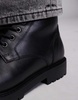 ASOS DESIGN lace up worker boots in black leather with shearling lining