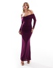 Bardot off the shoulder mesh maxi dress in grape