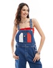 Tommy Jeans retro flag overalls in mid wash