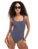 Accessorize stripe tie shoulder swimsuit in navy