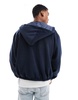 ASOS DESIGN wool look bomber jacket with hood in navy