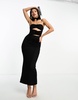 SIMMI bandeau cut out maxi dress with corsage flower detail in black