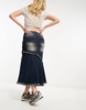 COLLUSION fishtail denim midi skirt with seam detail and pink wash