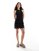 Mango embroidered crochet mini dress in black