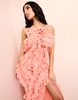 ASOS LUXE lace ruffle chiffon halter maxi dress with corsage detail in apricot