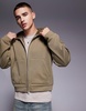 ASOS DESIGN oversized dropped shoulder cropped zip through hoodie with borg lining in khaki