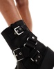 ASOS DESIGN Wide Fit Aim harness biker ankle boots in black