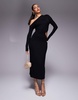 ASOS DESIGN fallen shoulder long sleeve ruched cut out midi dress in black