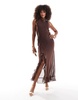 ASOS DESIGN chiffon cowl back ruffle maxi dress in choc