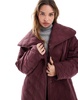 ASOS DESIGN waterfall collar quilted longline coat in burgundy