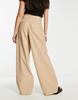 River Island belted wide leg pants with hardware detail in beige