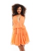 ASOS DESIGN plunge pleated tiered mini dress in coral